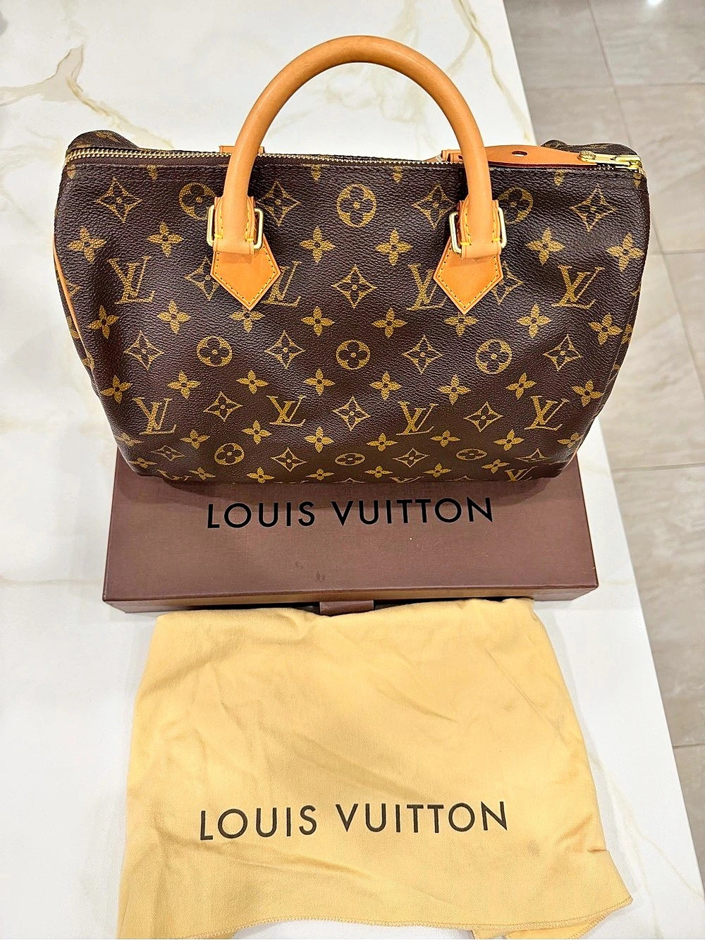 Louis Vuitton Speedy 30 Monogram Satchel Brown & Tan
